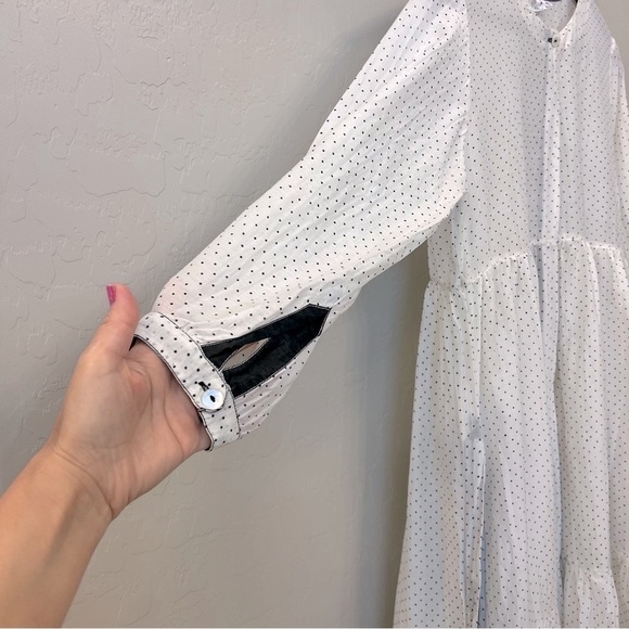 KILOL Midi tiered tunic dress, polka dot print, sheer,deep side slits,buttons XS - Picture 2 of 13